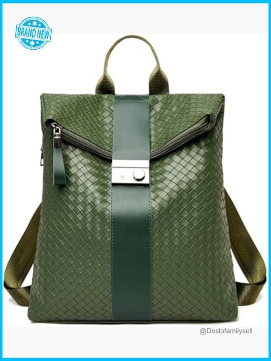 Faux Leather Woven Backpack Fashionable Urban Style Multiple Compartments